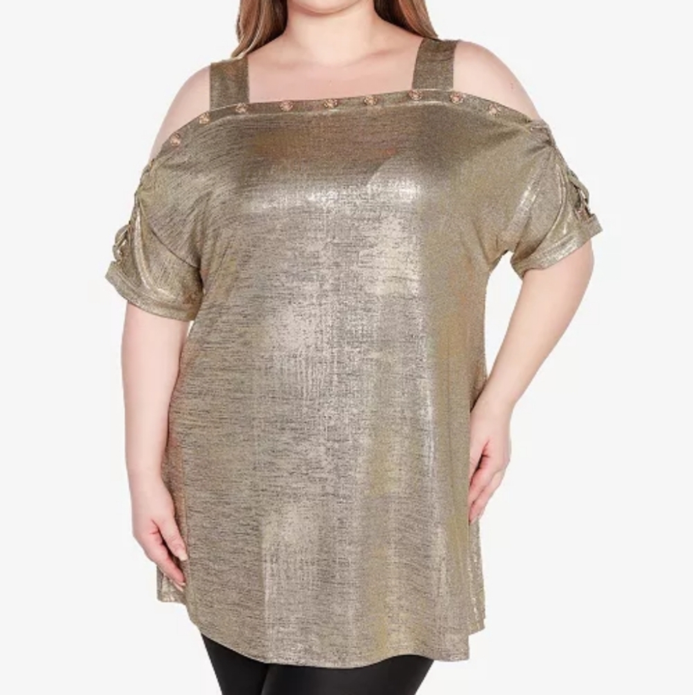 Belldini Foil Embellished Cold Shoulder Blouse Size 3X